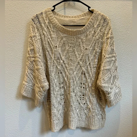 Sweaters - Knitted floral boho Prairiecore relaxed fit sweater cream SZ M